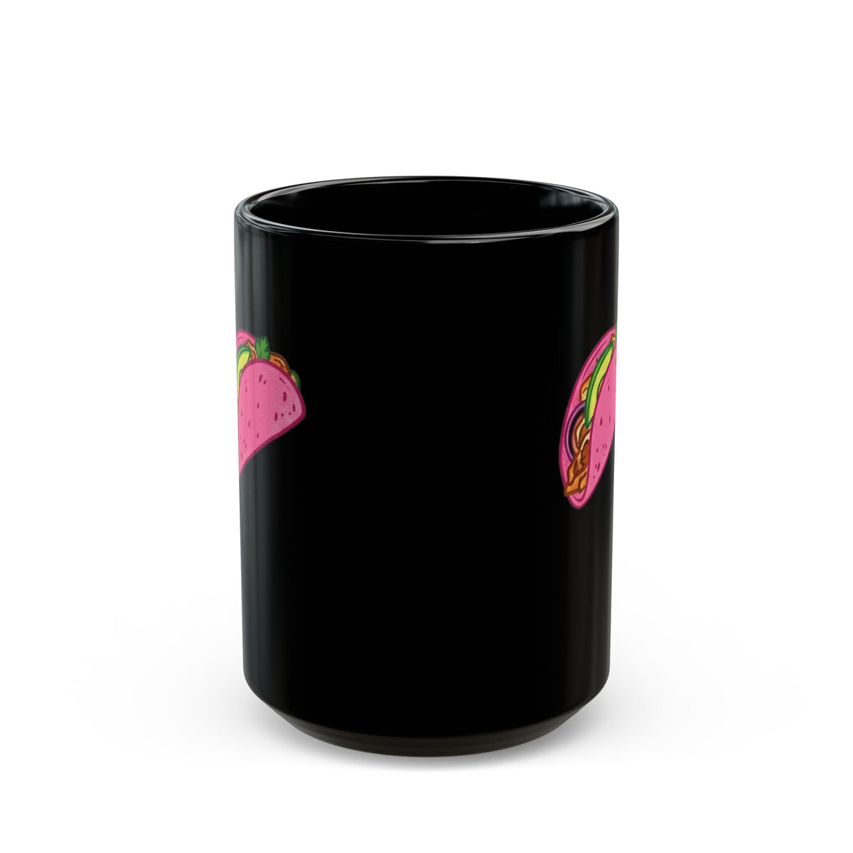 "I Love Pink Tacos" Black Ceramic Mug — Graphic