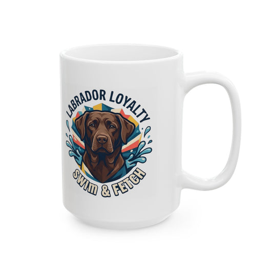 "Labrador Loyalty Swim Fetch" White Ceramic Mug