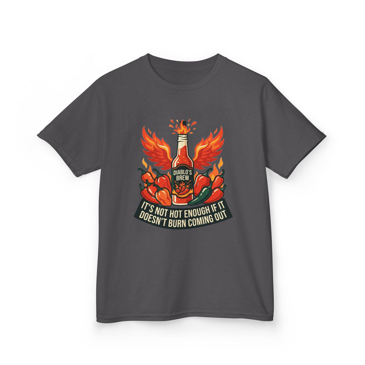 Color: Charcoal | Burns Coming Out Kids Tee