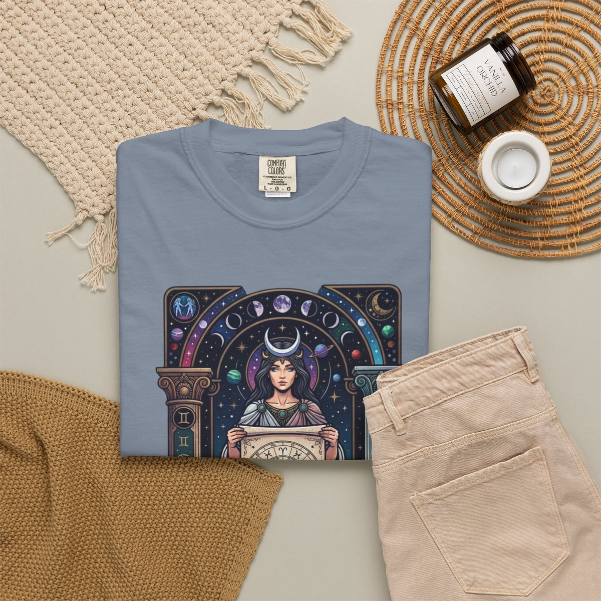 "The Cosmic Tarot (High Priestess)" Unisex Garment-Dyed Tee