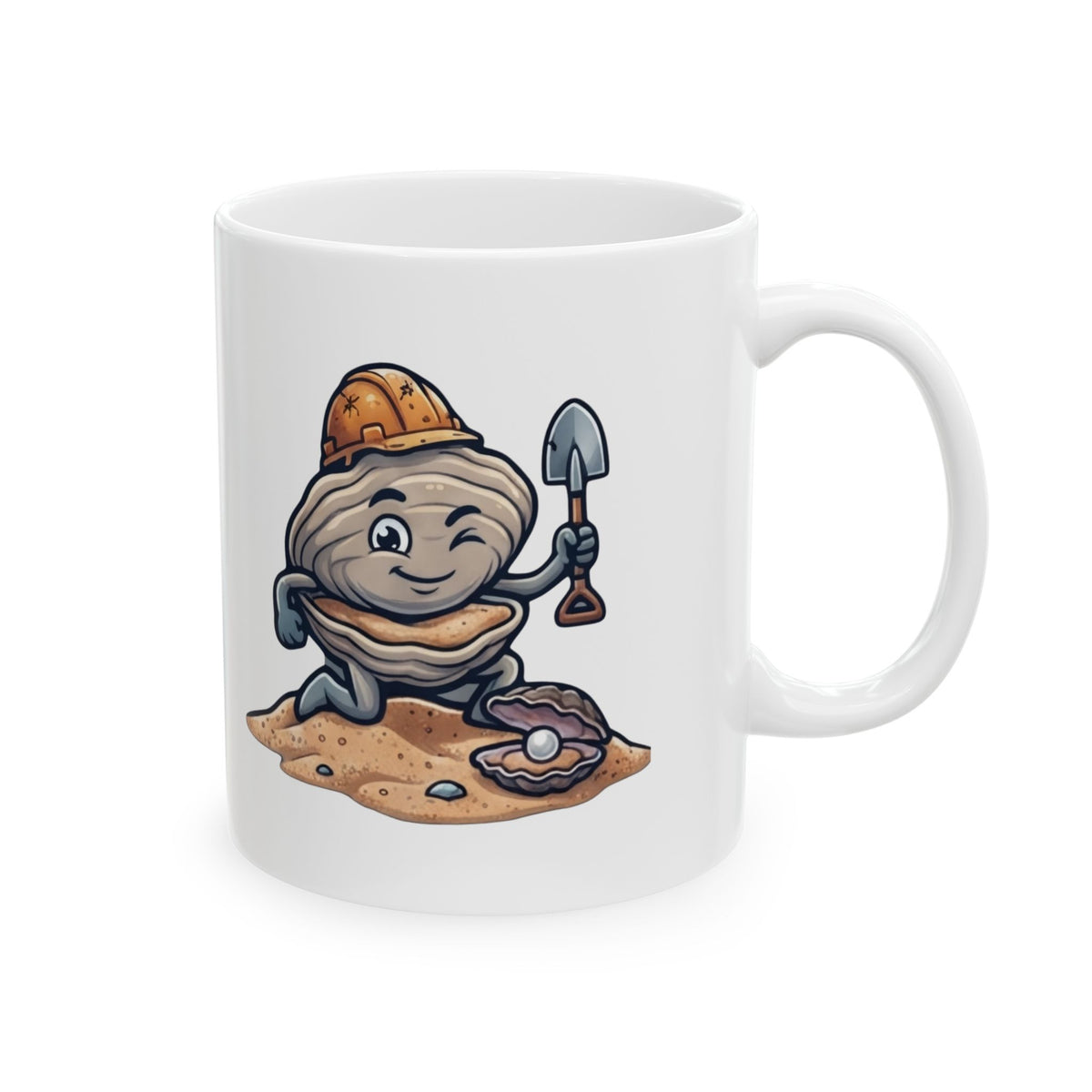 "Digging For The Big Pearl" White Ceramic Mug — Graphic