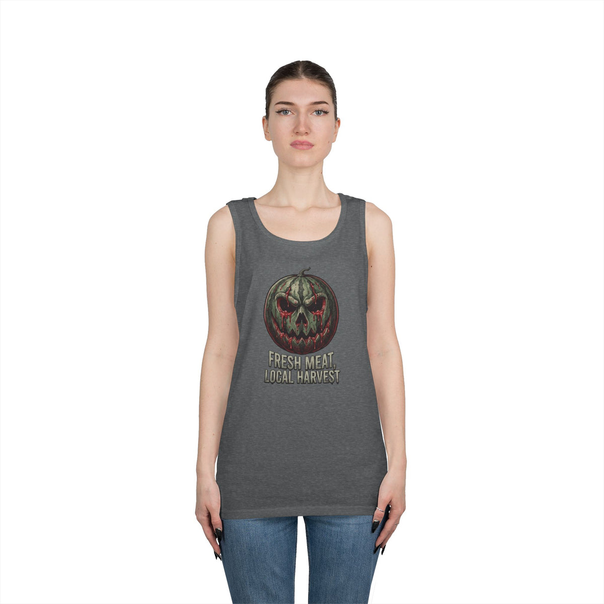 Color: Graphite Heather | Fresh Meat, Local Harvest Tank Top