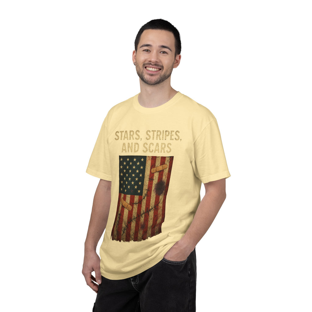 "STARS, STRIPES, AND SCARS" Unisex Garment-Dyed T-shirt