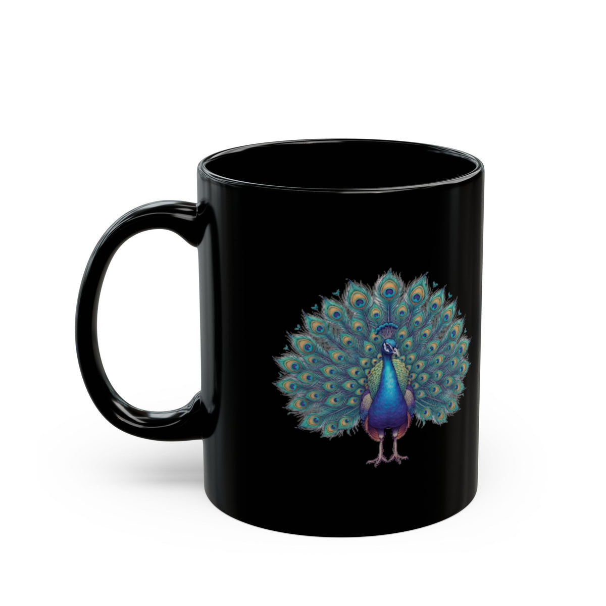 "Hippy Peacock" Black Ceramic Mug
