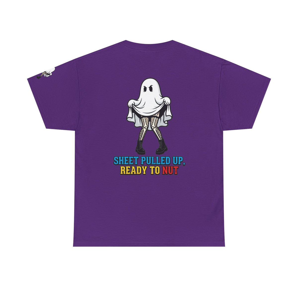 Color: Purple | Sheet Pulled Up Ready to Nut Premium Graphic Tee