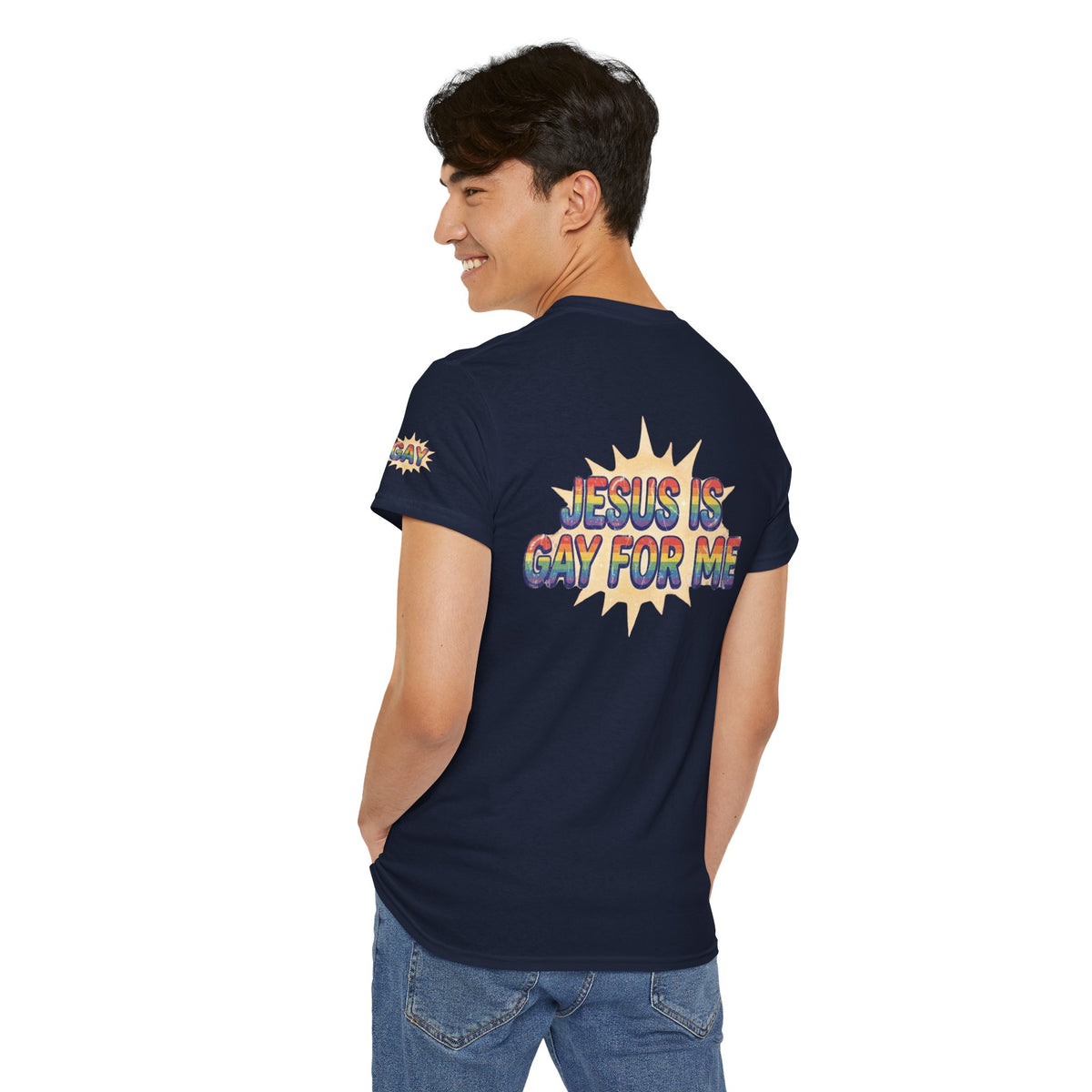 Color: Navy | Jesus is Gay For Me Premium Graphic Tee
