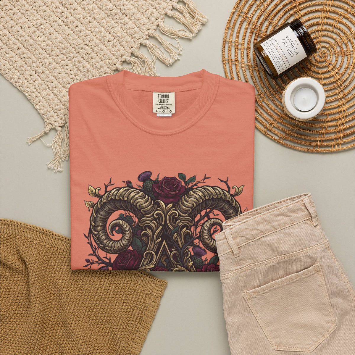 Floral Monogram Aries Unisex Garment-Dyed Tee