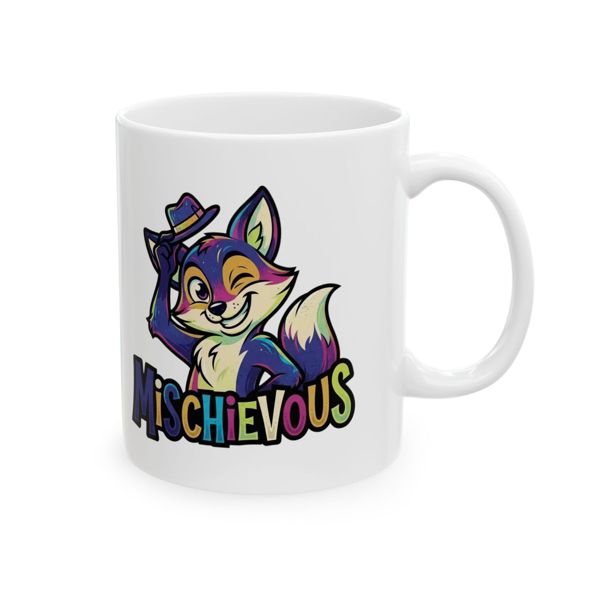 "Mischievous" White Ceramic Mug
