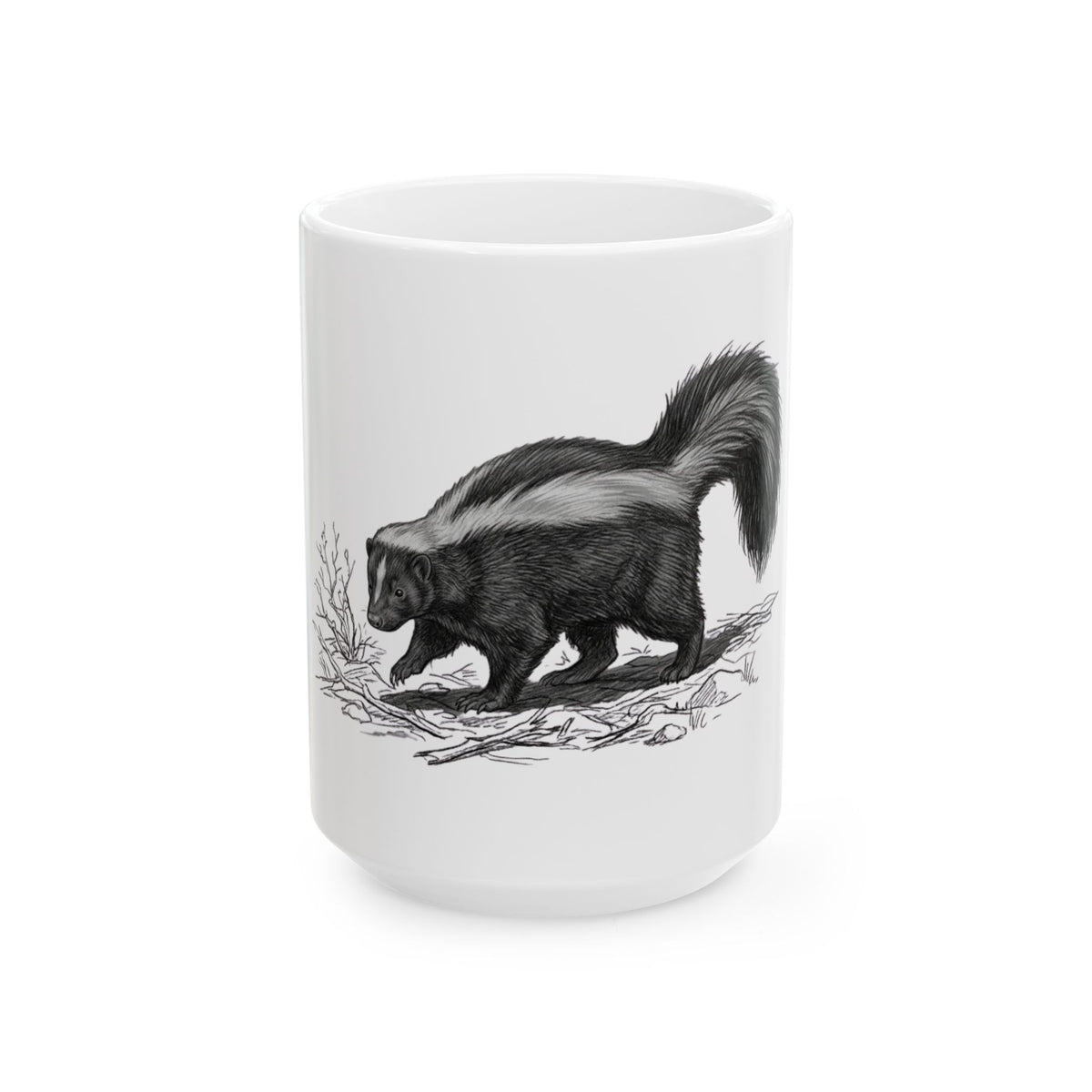 "Pencil Sketch Art Skunk" White Ceramic Mug