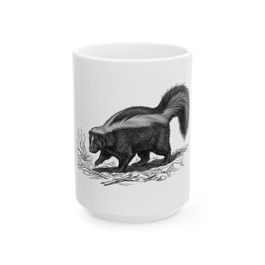 "Pencil Sketch Art Skunk" White Ceramic Mug