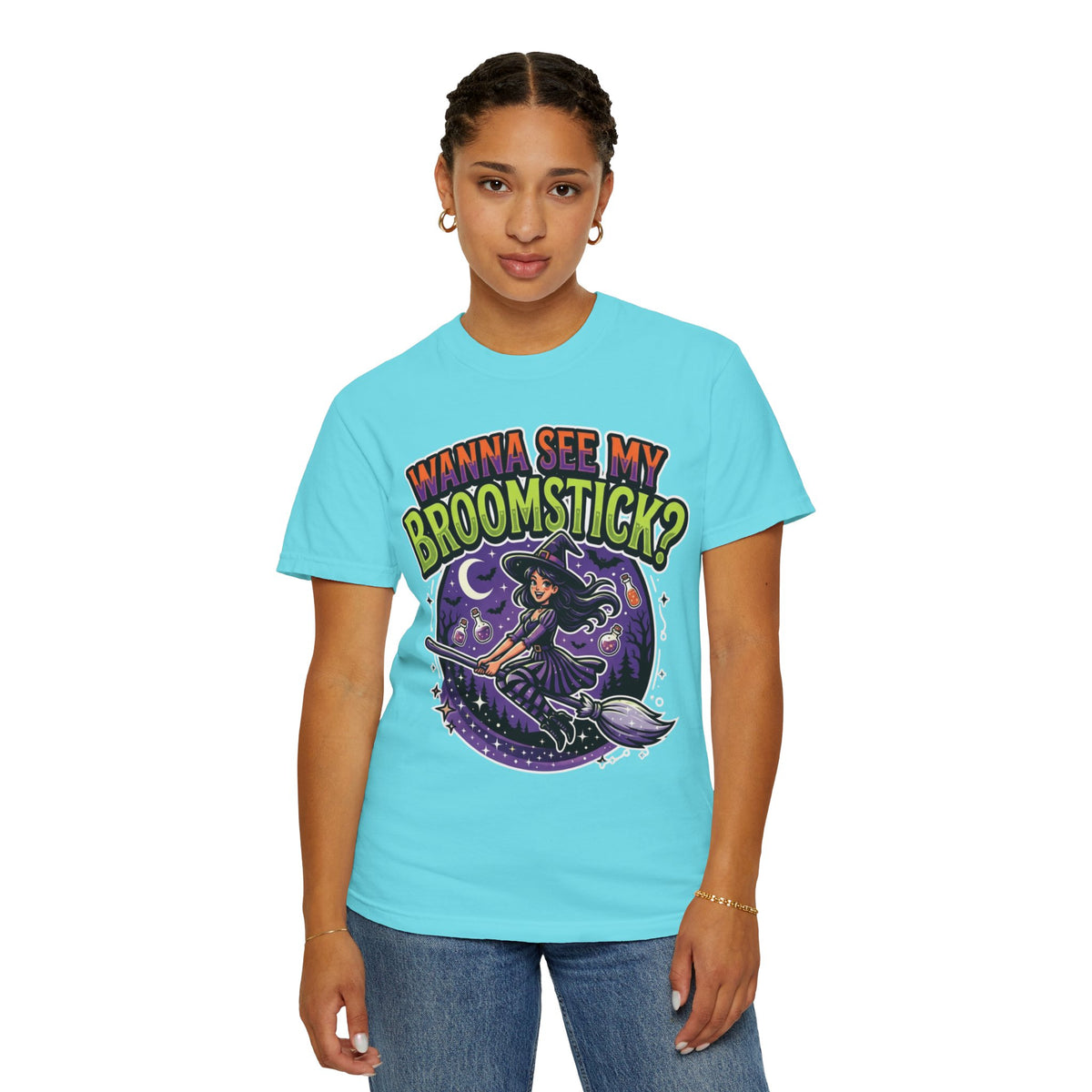 Color: Lagoon Blue | Wanna See My Broomstick Unisex Garment-Dyed Tee