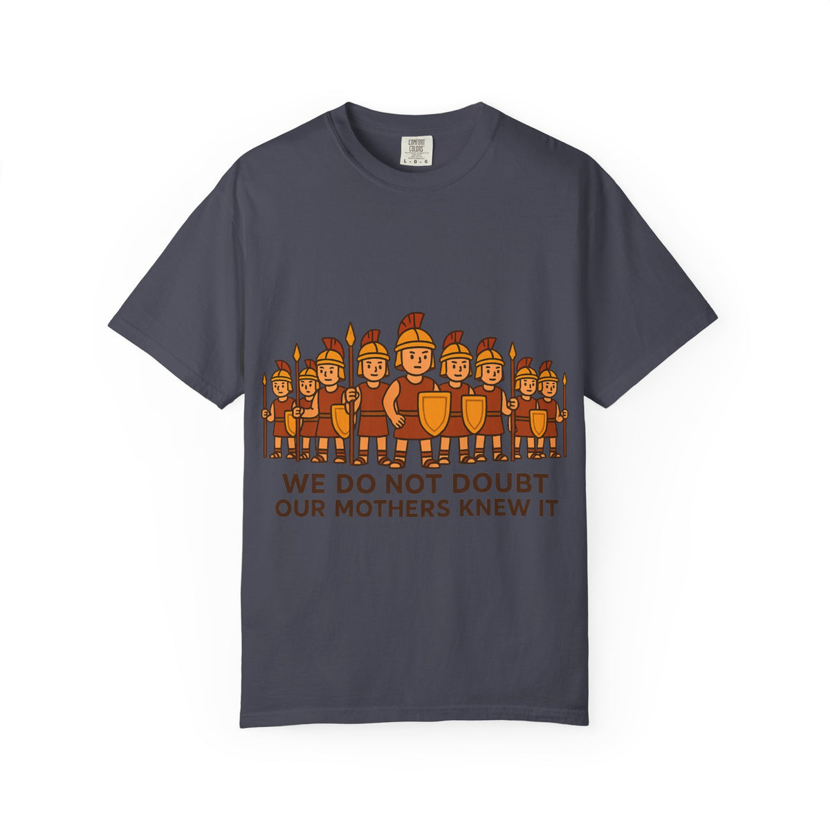 Color: Navy | Roman Soldiers Graphic T-Shirt — We Do Not Doubt Our Mothers Knew It