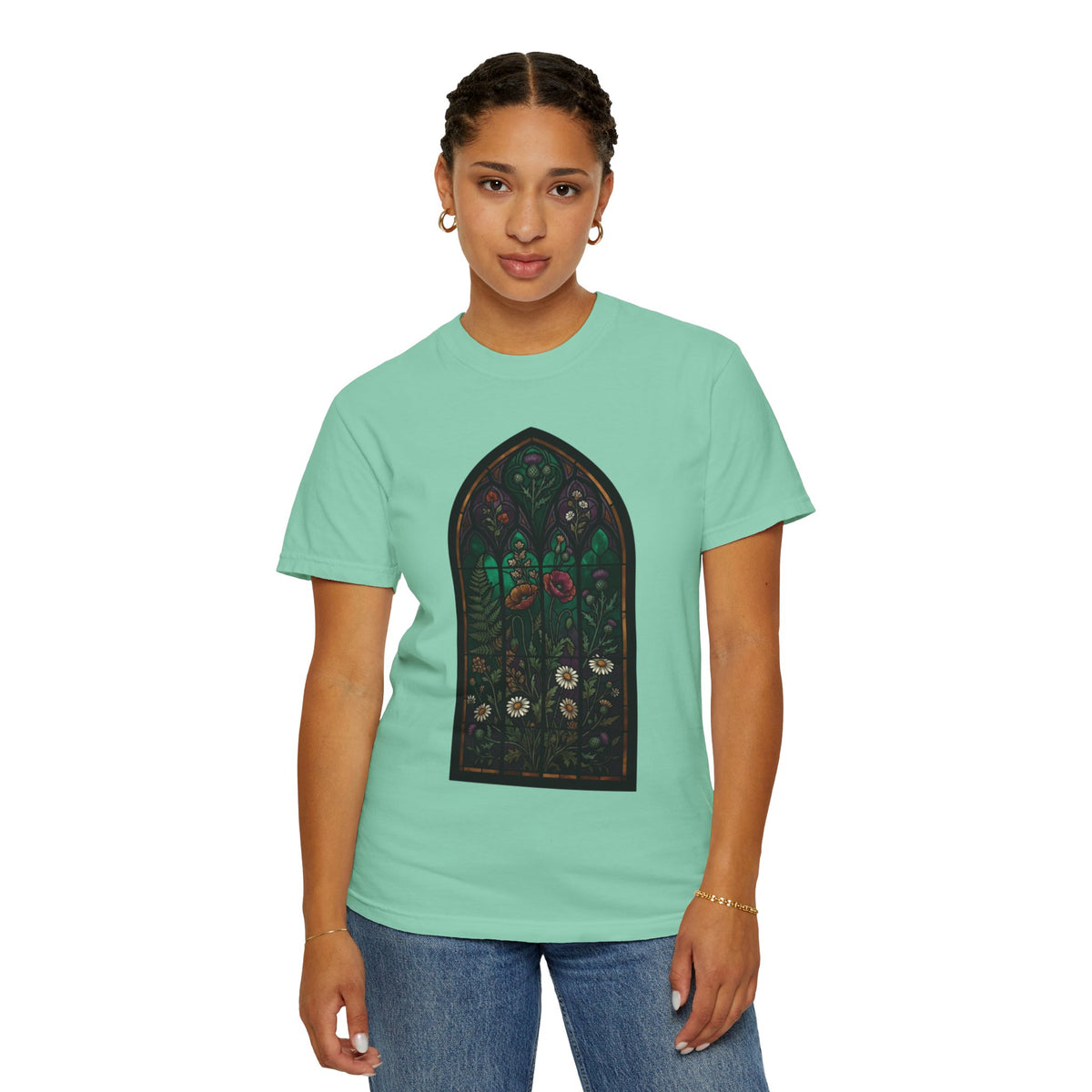 Color: Island Reef | Stained Glass Floral Unisex Garment-Dyed Tee