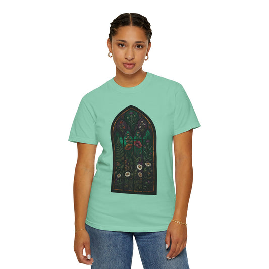 "Stained Glass Floral" Unisex Garment-Dyed Tee