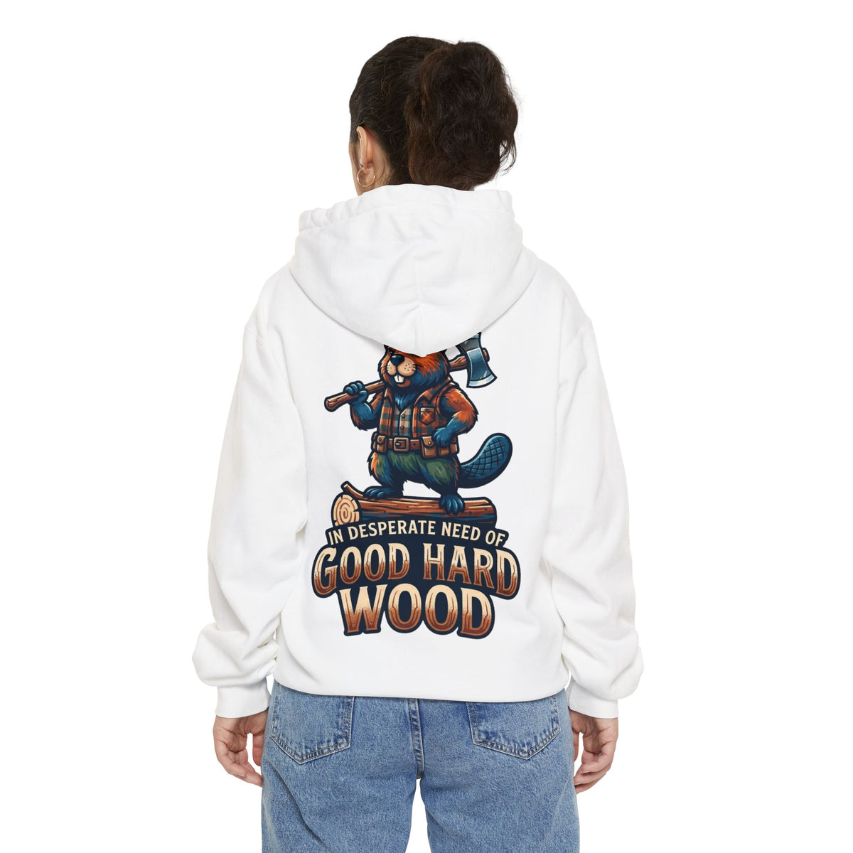 Color: White | In Desperate Need of Good Hard Wood Garment-Dyed Hoodie