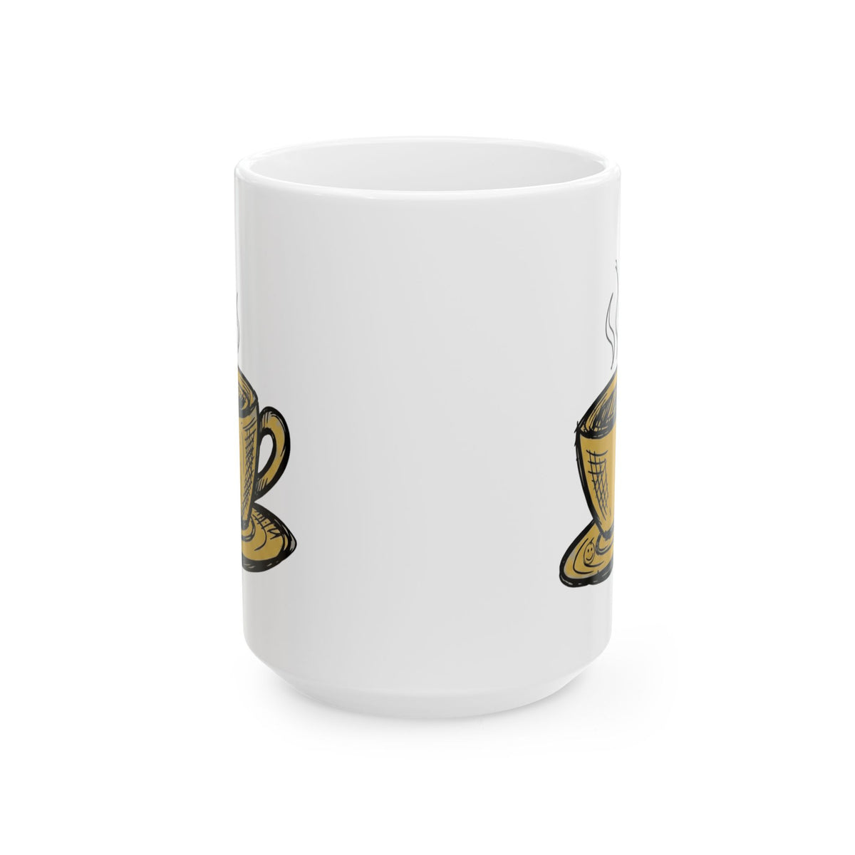 "Happy Coffee" White Ceramic Mug — Graphic