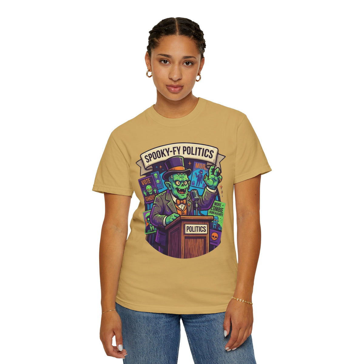 Color: Mustard | Spooky-Fy Politics Unisex Garment-Dyed Tee
