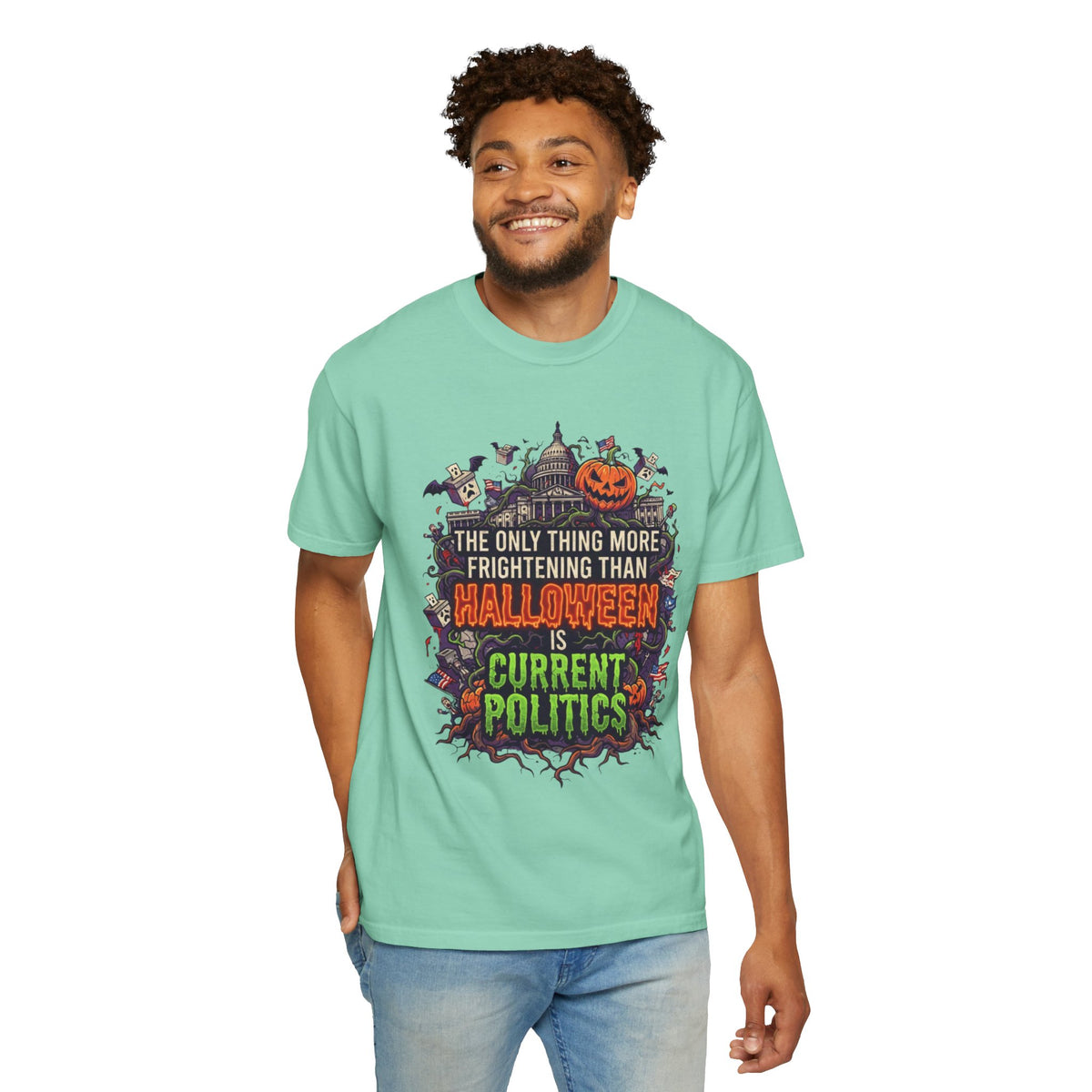 Color: Island Reef | Current Politics Unisex Garment-Dyed Tee