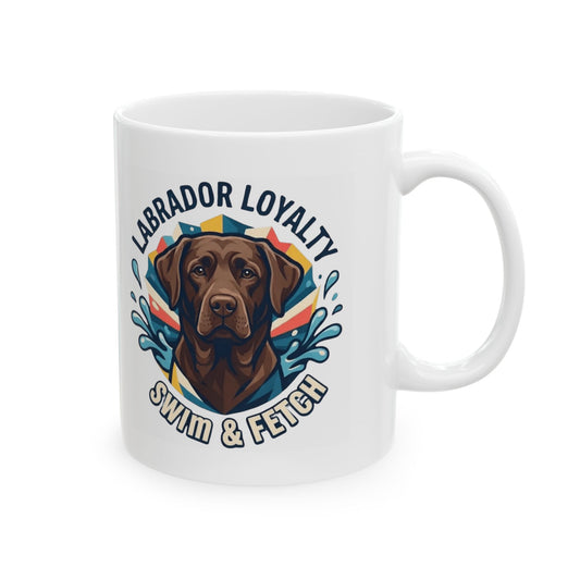 "Labrador Loyalty Swim Fetch" White Ceramic Mug