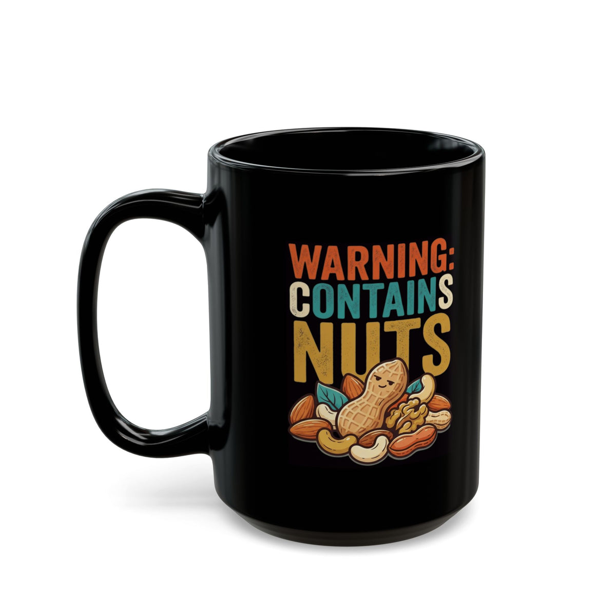 "Warning Contains Nuts" Black Ceramic Mug