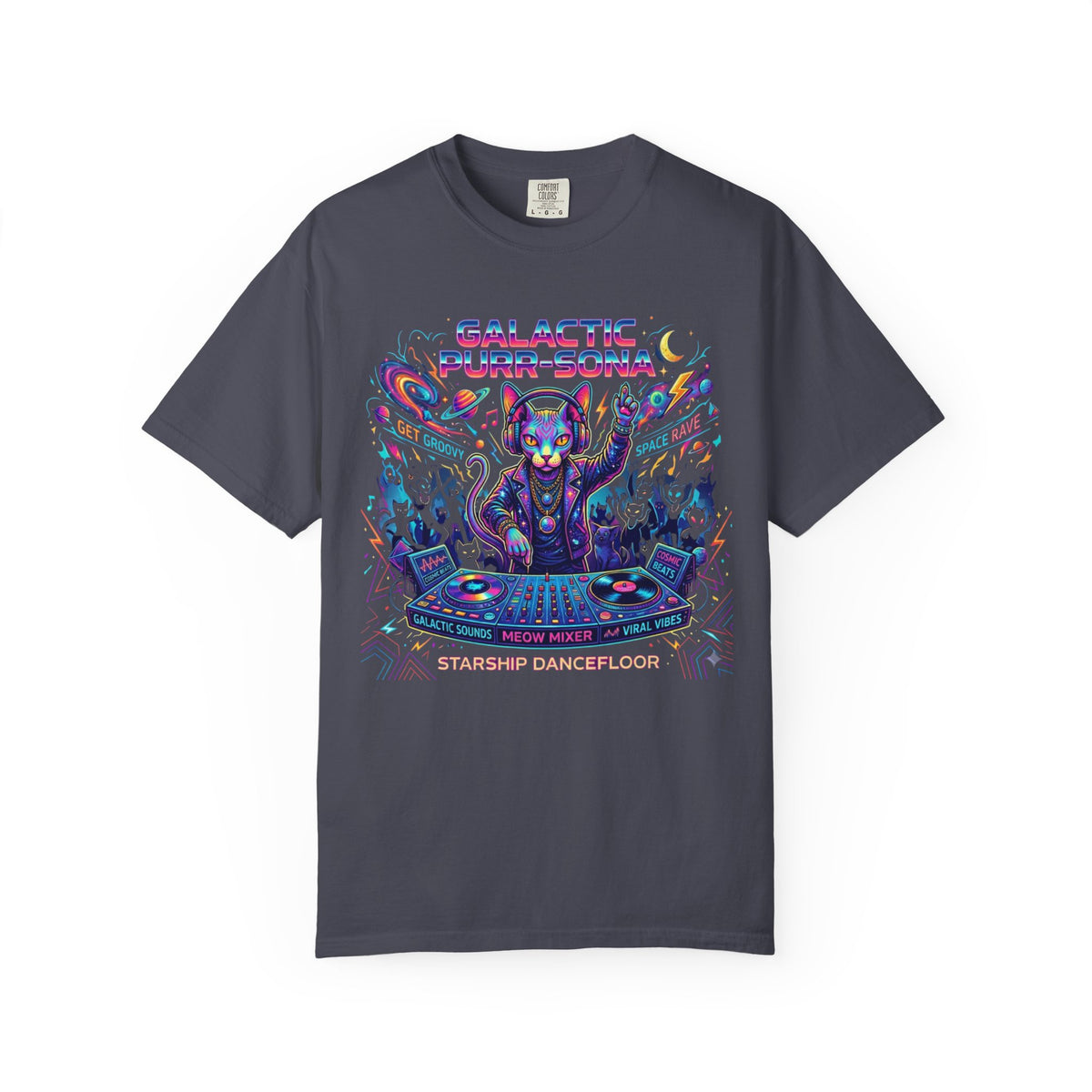Color: Navy | Galactic Purr-Sona Unisex Garment-Dyed Tee