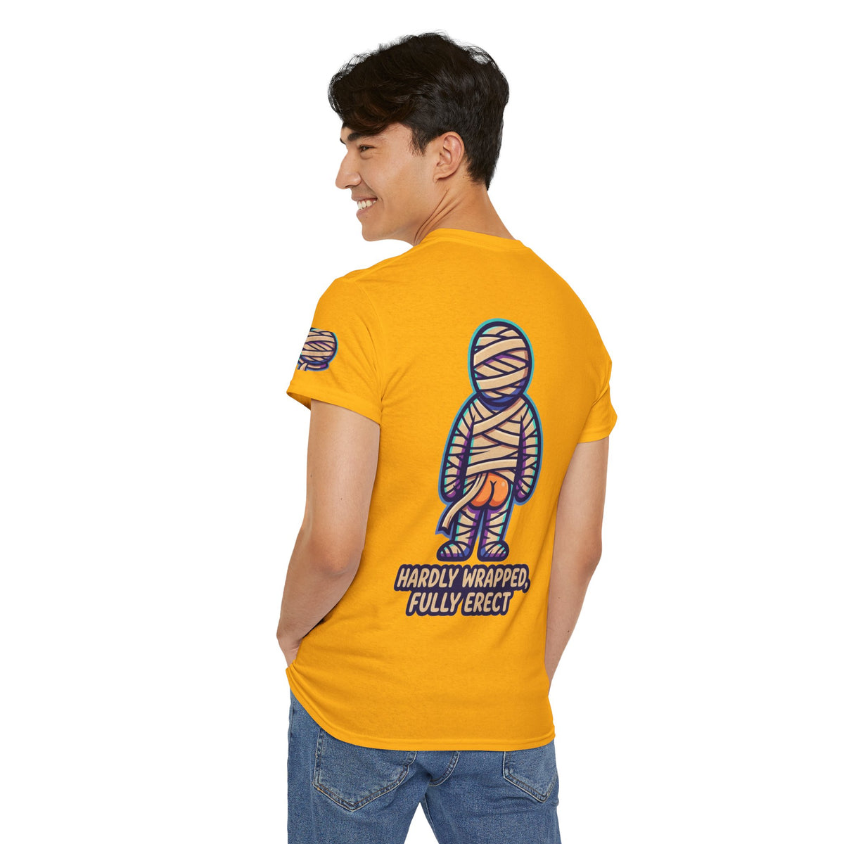 Color: Gold | Hardly Wrapped, Fully Erect Premium Graphic Tee