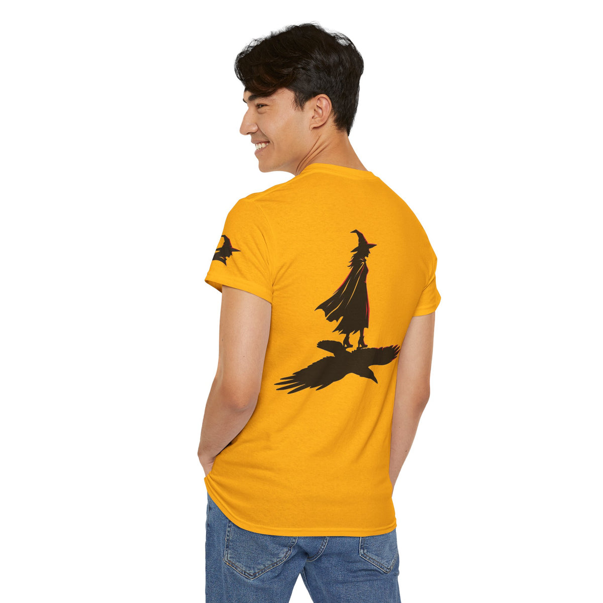 Color: Gold | Witch With Raven Shadow Premium Graphic Tee