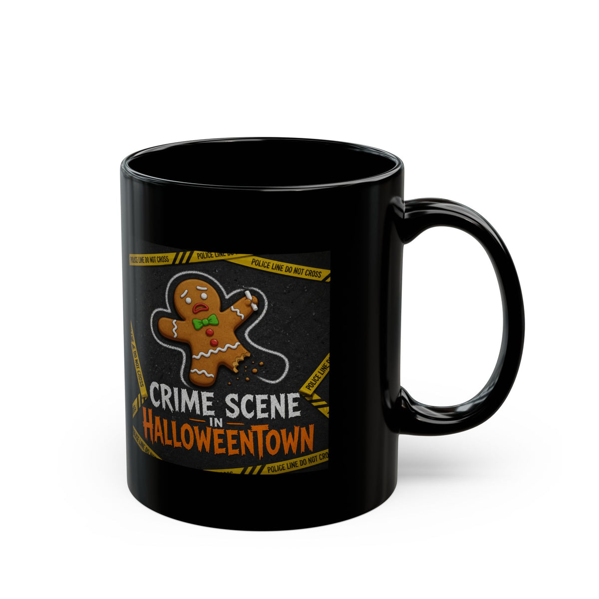 "Crime Scene in Halloweentown" Black Ceramic Mug