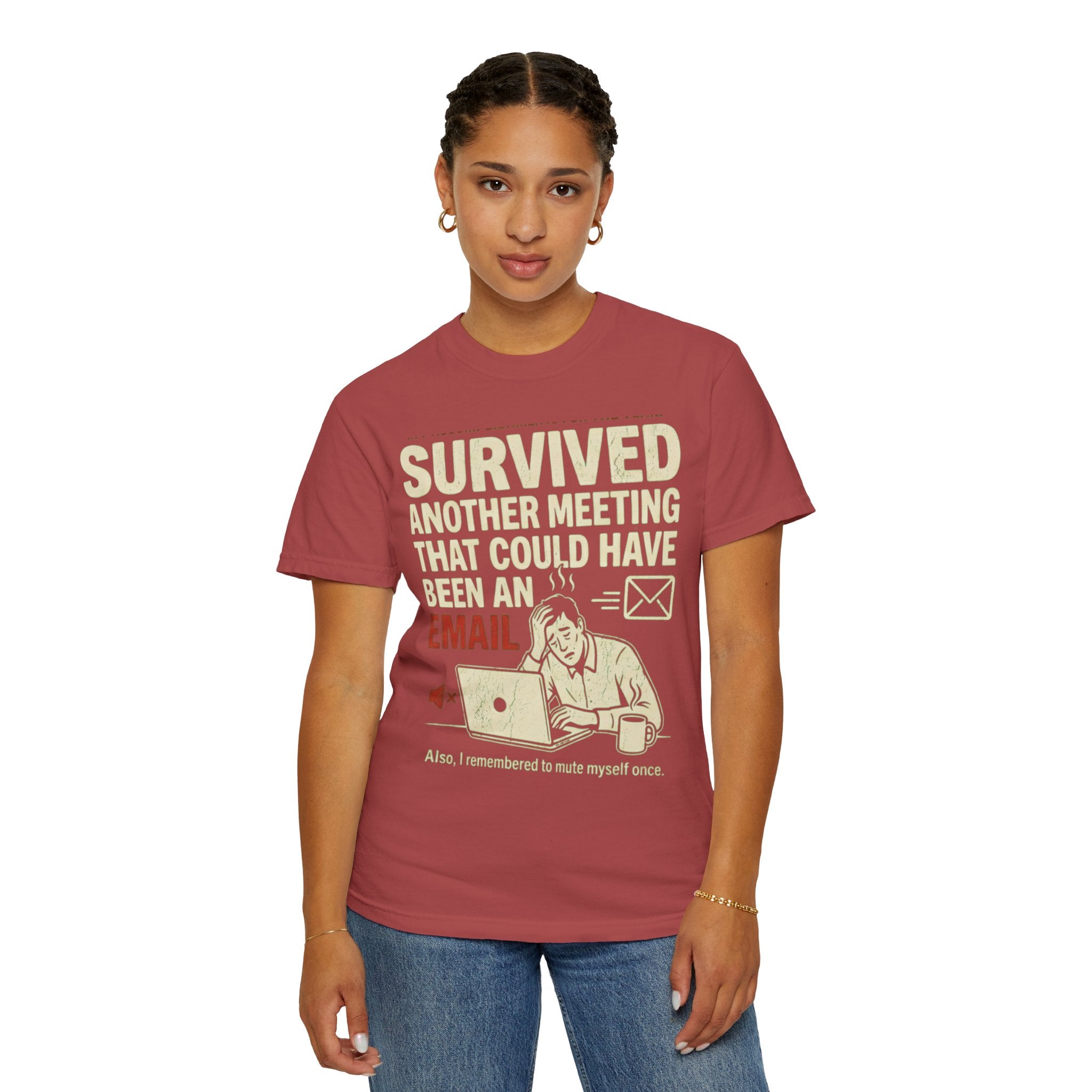 "Survived Another Meeting" Unisex Garment-Dyed Tee