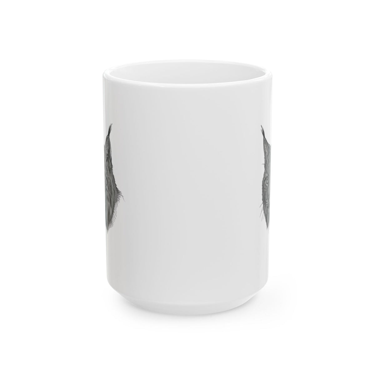 "Pencil Sketch Art Lynx" White Ceramic Mug — Graphic