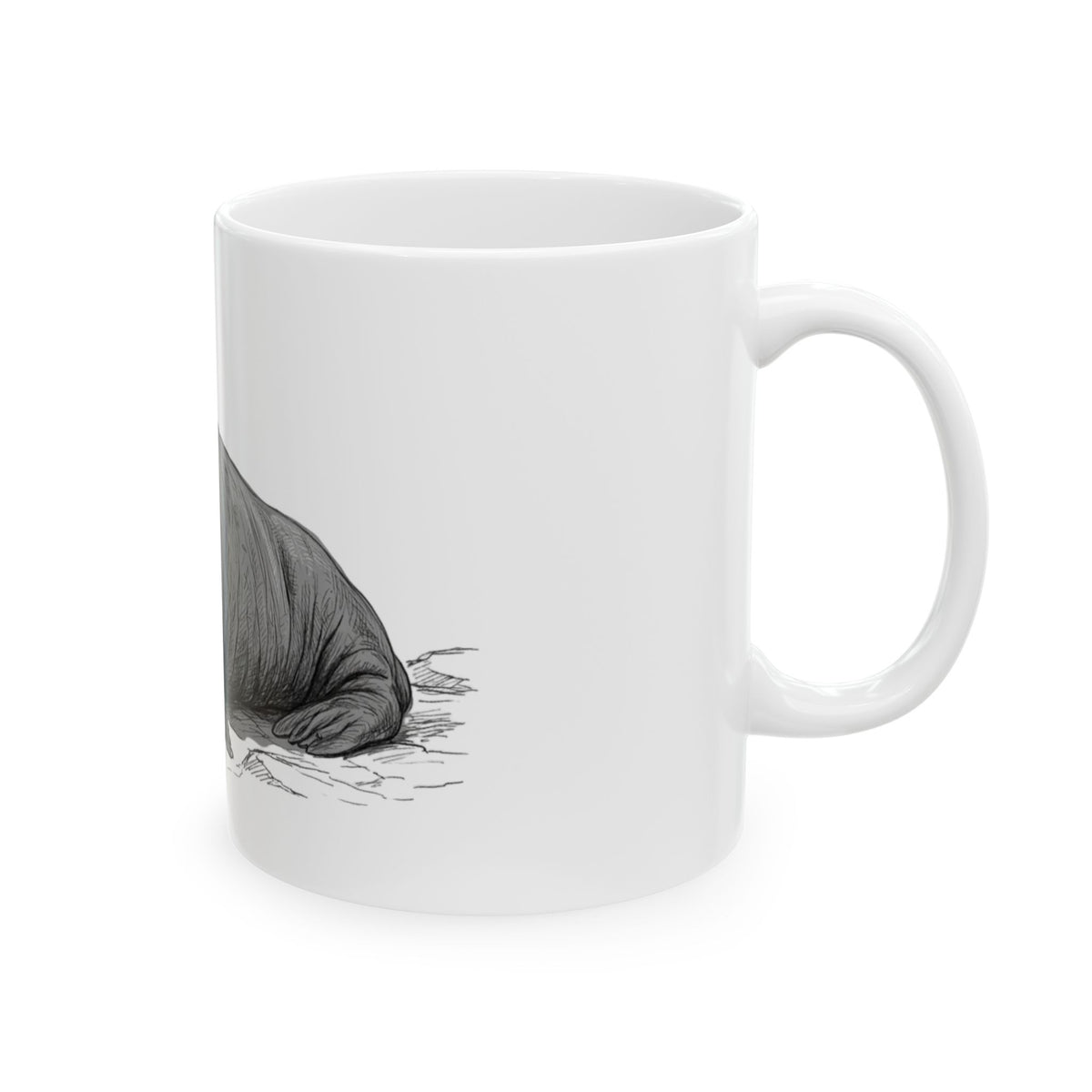 "Pencil Sketch Art Walrus" White Ceramic Mug