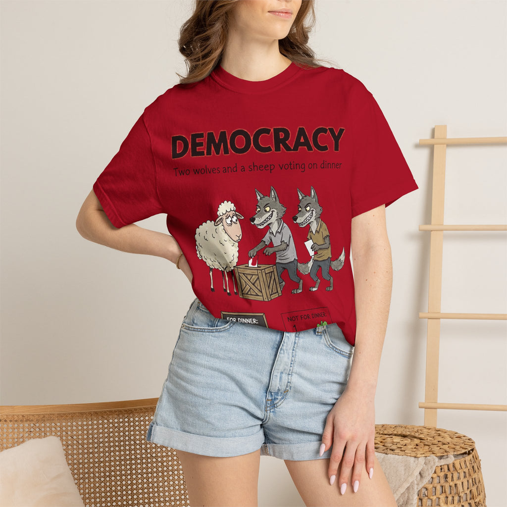 "Democracy (Two Wolves and a Sheep" Unisex Garment-Dyed T-shirt