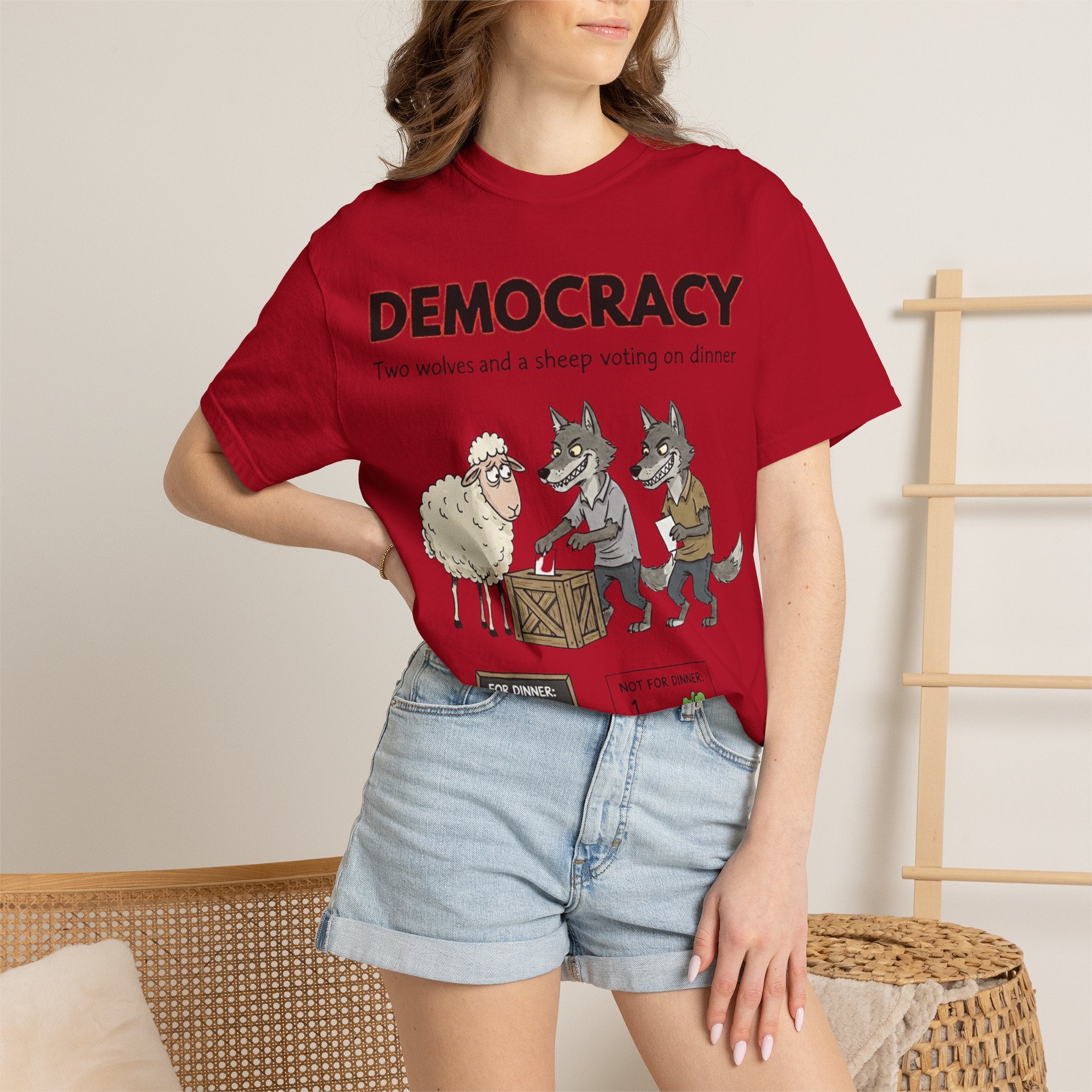 "Democracy (Two Wolves and a Sheep" Unisex Garment-Dyed T-shirt