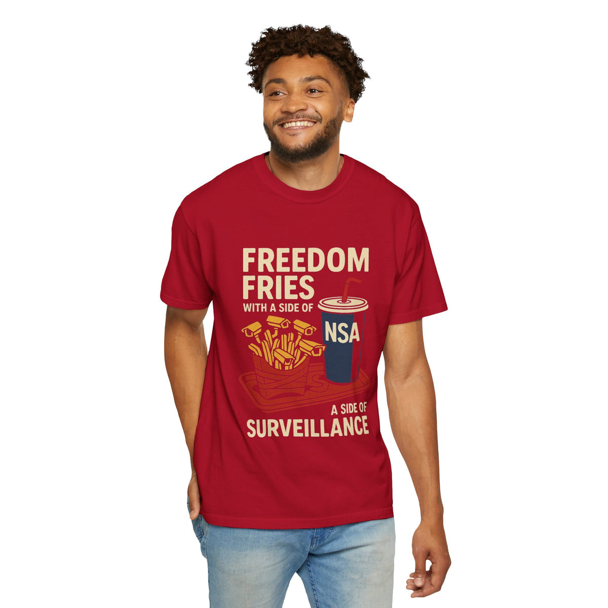 Color: Red | Freedom Fries (With Extra Eyes) Unisex Garment-Dyed T-shirt