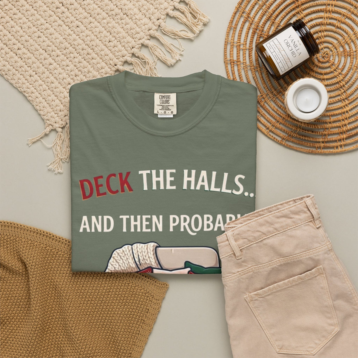 "Deck The Halls And Take A Nap" Unisex Garment-Dyed Tee