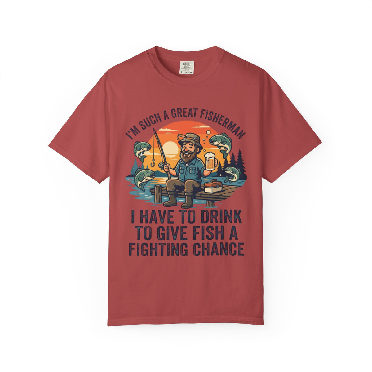 Color: Crimson | Drink to Give Fish a Fighting Chance Unisex Garment-Dyed Tee