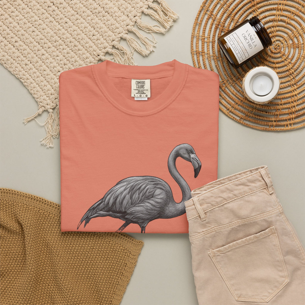 "Pencil Sketch Art Flamingo" Unisex Garment-Dyed Tee