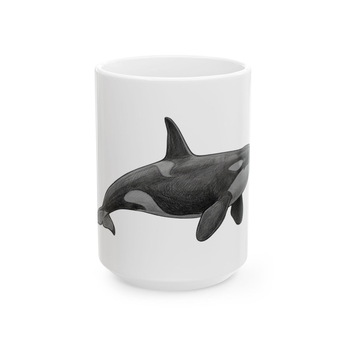 "Pencil Sketch Art Orca" White Ceramic Mug