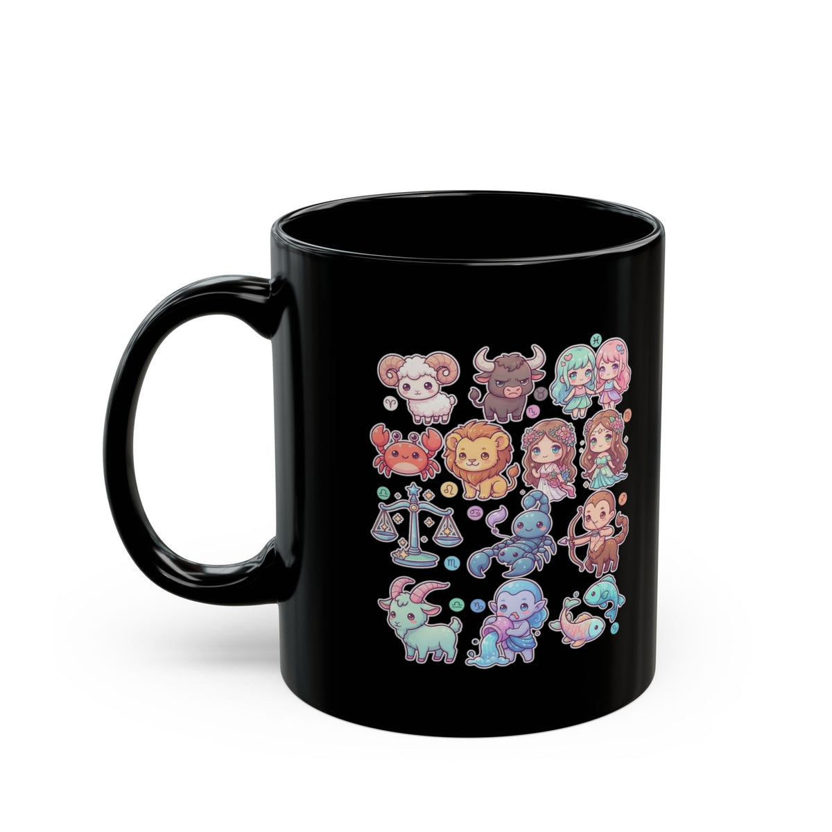 "Cute Chibi Zodiac" Black Ceramic Mug