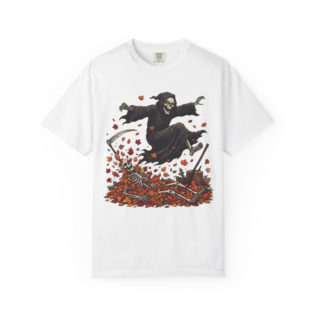 Color: White | Autumn Death Unisex Garment-Dyed Tee