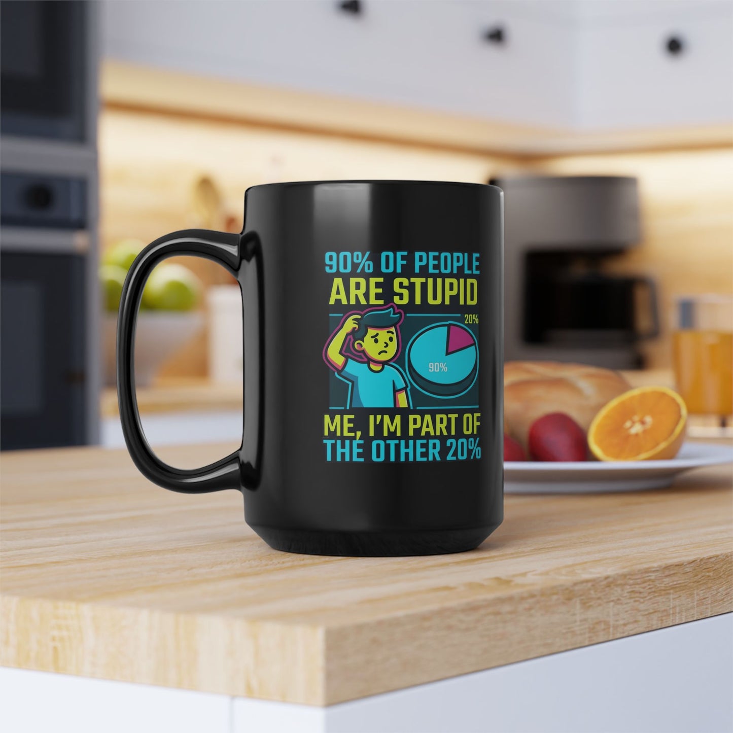 "90% Of People Are Stupid" Black Ceramic Mug