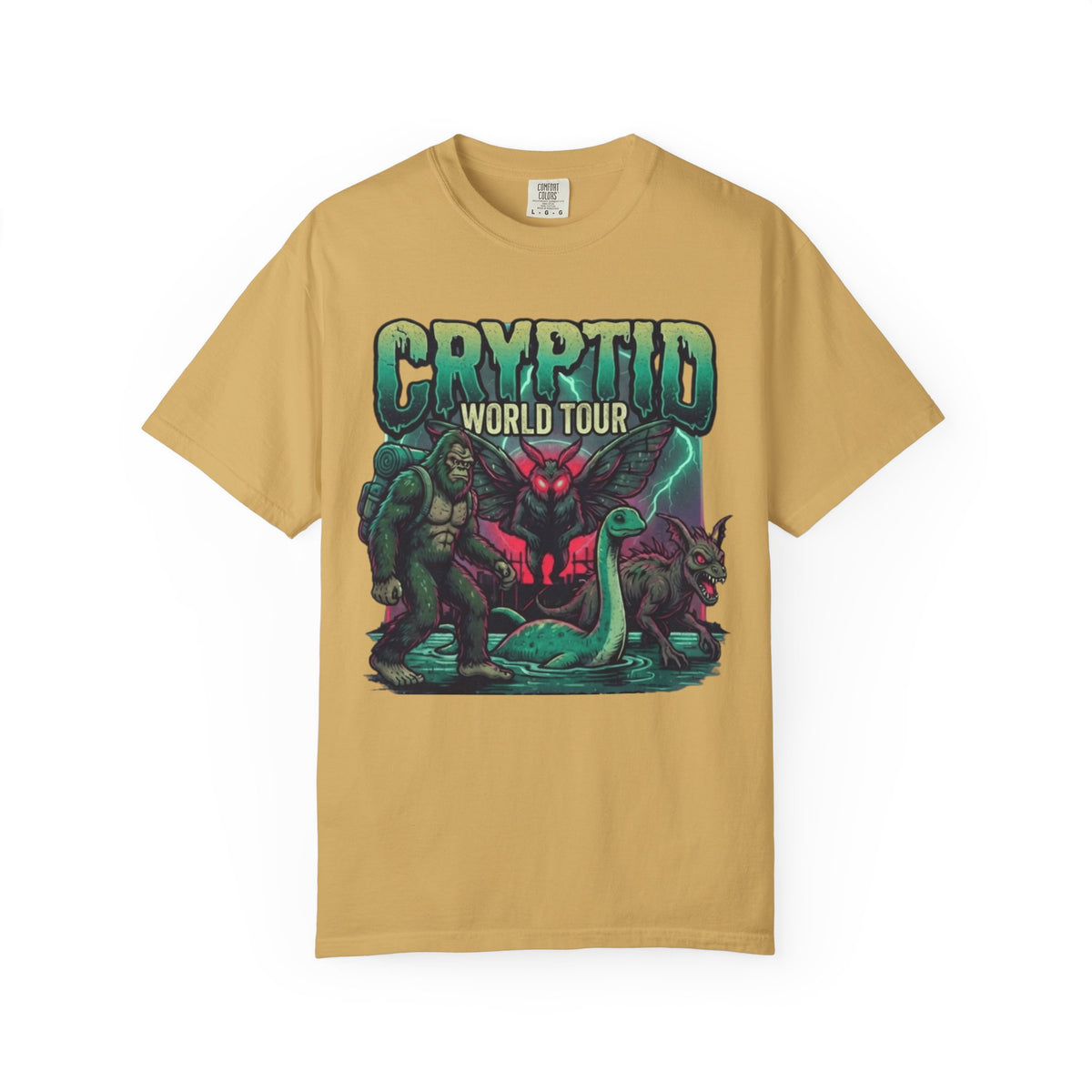 "Puzizia (Global-Cryptid Mashup) Cryptid World Tour" Unisex Garment-Dyed Tee