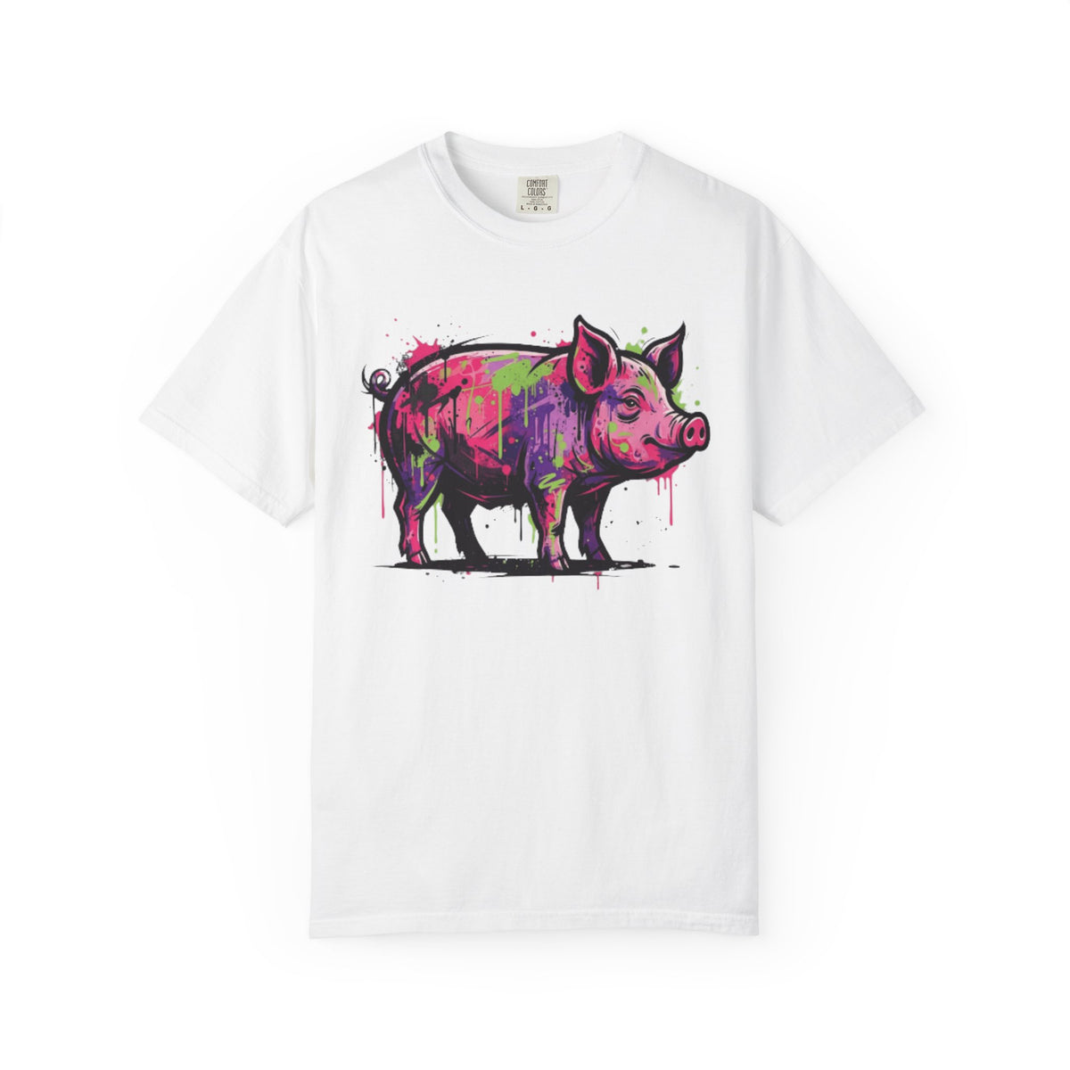 Color: White | Barnyard Pig Unisex Garment-Dyed Tee