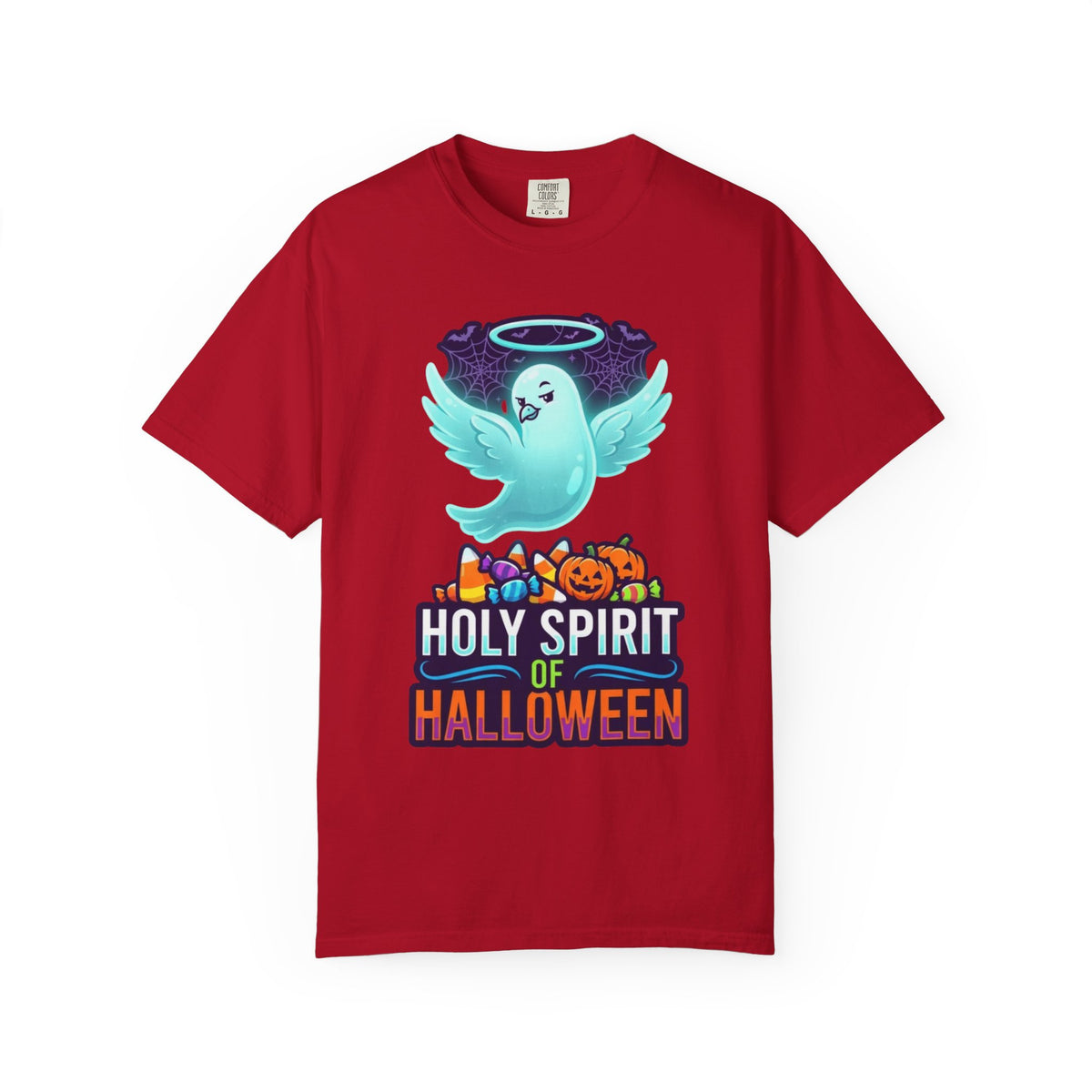 Color: Red | Holy Spirit of Halloween Unisex Garment-Dyed Tee