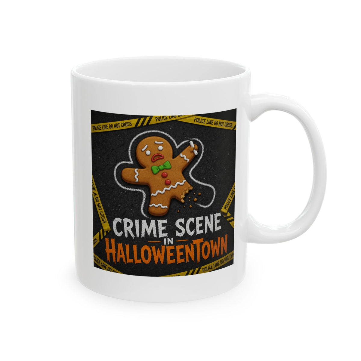 "Crime Scene in Halloweentown" White Ceramic Mug