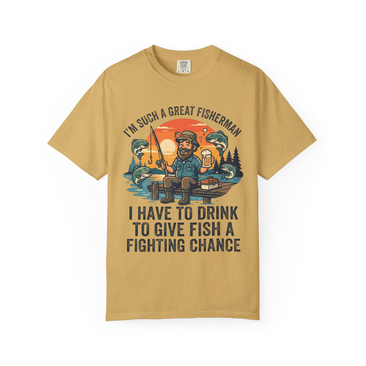 Color: Mustard | Drink to Give Fish a Fighting Chance Unisex Garment-Dyed Tee