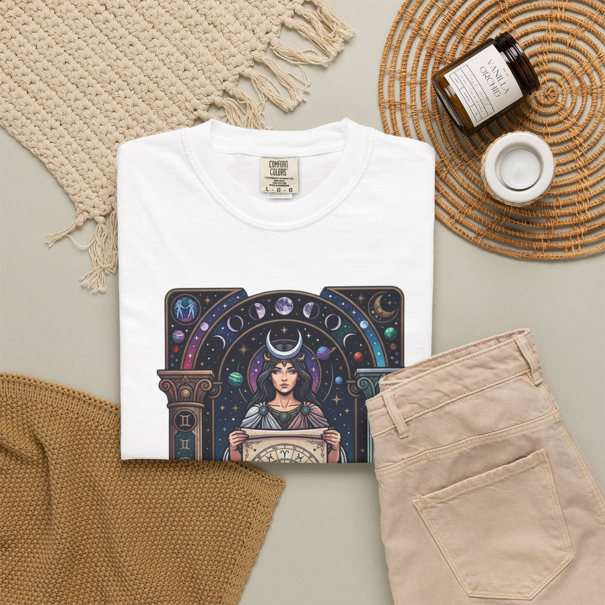 "The Cosmic Tarot (High Priestess)" Unisex Garment-Dyed Tee