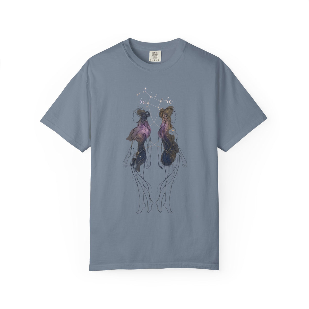 Color: Blue Jean | Gemini The Celestial Twins Unisex Garment-Dyed Tee