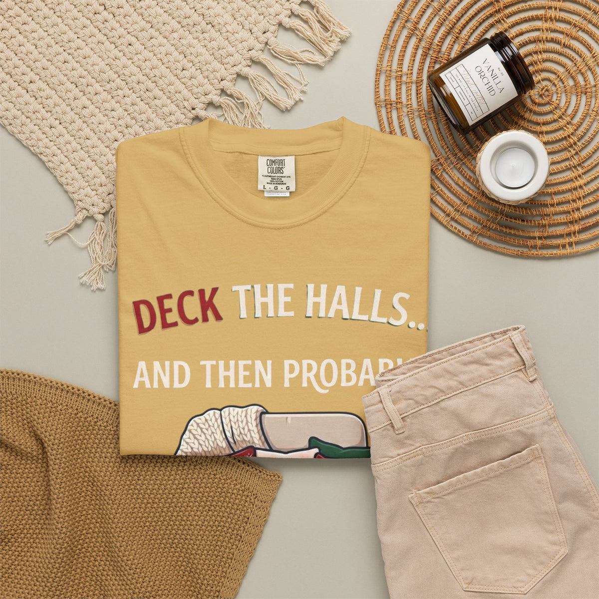 "Deck The Halls And Take A Nap" Unisex Garment-Dyed Tee