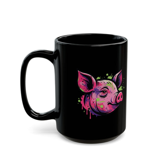 "Barnyard Pig" Black Ceramic Mug — Graphic